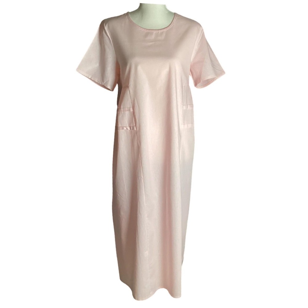 Pink Cotton Minimalist Dress Women Size Small Short Sleeve Maxi - Picture 2 of 8